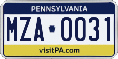 PA license plate MZA0031