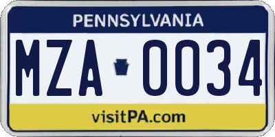 PA license plate MZA0034