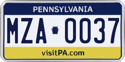 PA license plate MZA0037
