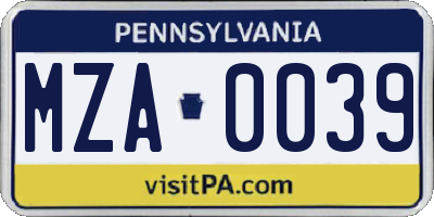 PA license plate MZA0039