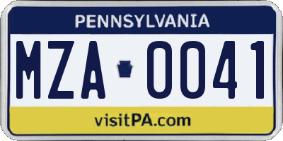 PA license plate MZA0041
