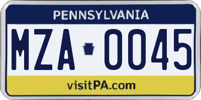 PA license plate MZA0045