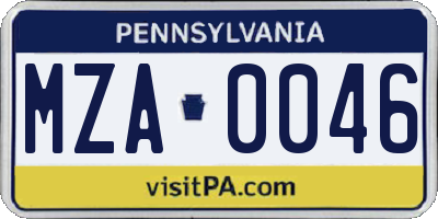 PA license plate MZA0046