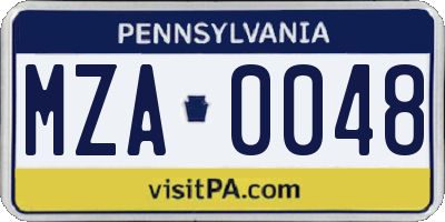 PA license plate MZA0048