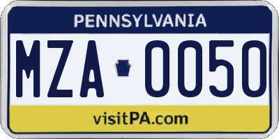 PA license plate MZA0050