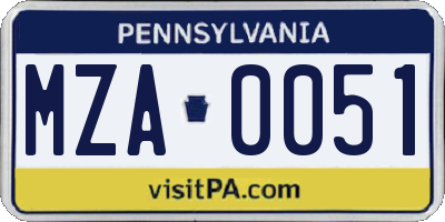 PA license plate MZA0051