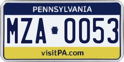 PA license plate MZA0053