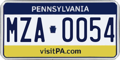 PA license plate MZA0054