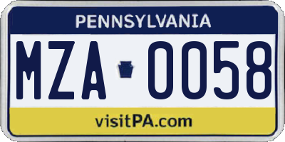 PA license plate MZA0058