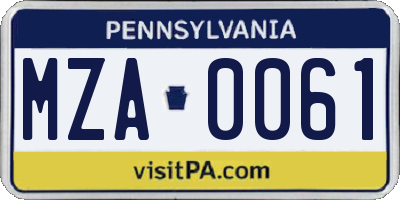 PA license plate MZA0061