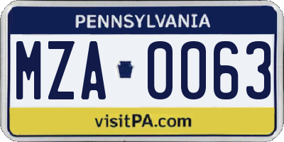 PA license plate MZA0063