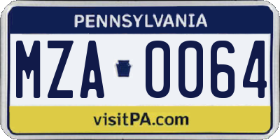 PA license plate MZA0064