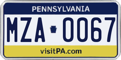 PA license plate MZA0067