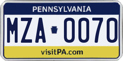 PA license plate MZA0070