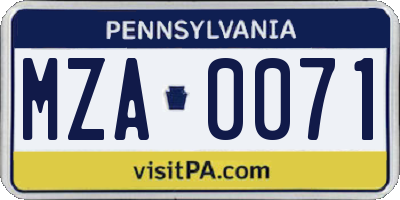 PA license plate MZA0071