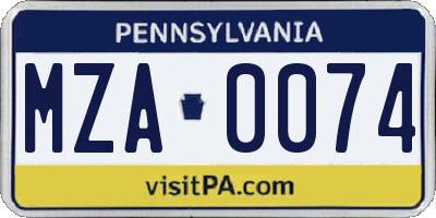 PA license plate MZA0074