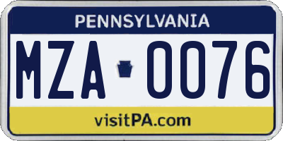 PA license plate MZA0076