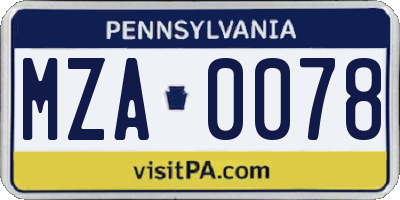 PA license plate MZA0078