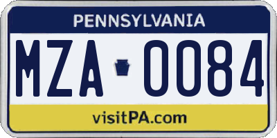 PA license plate MZA0084