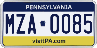 PA license plate MZA0085