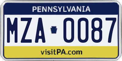 PA license plate MZA0087