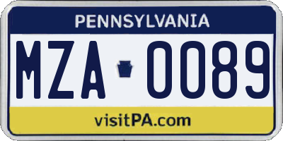 PA license plate MZA0089