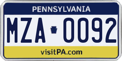 PA license plate MZA0092