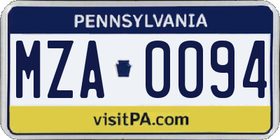 PA license plate MZA0094