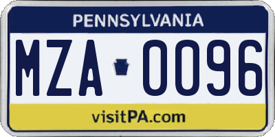 PA license plate MZA0096