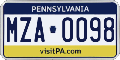 PA license plate MZA0098