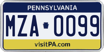 PA license plate MZA0099