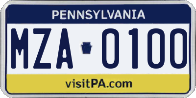PA license plate MZA0100