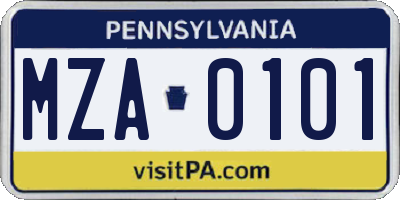 PA license plate MZA0101