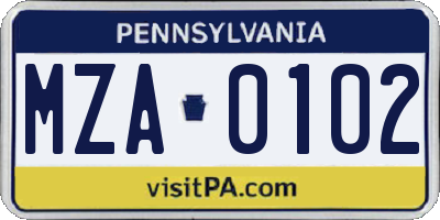 PA license plate MZA0102