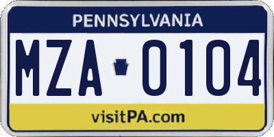 PA license plate MZA0104
