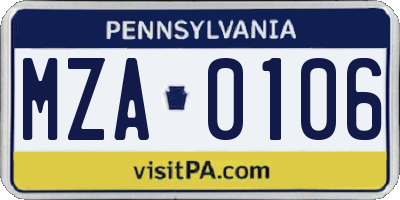 PA license plate MZA0106