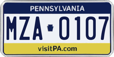 PA license plate MZA0107