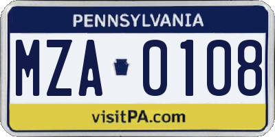 PA license plate MZA0108