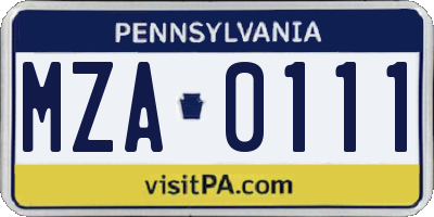 PA license plate MZA0111
