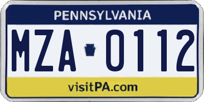 PA license plate MZA0112