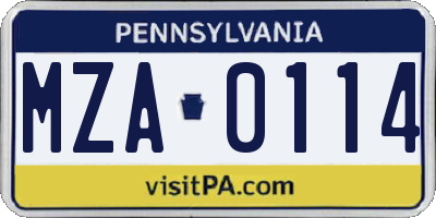 PA license plate MZA0114