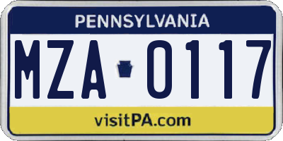 PA license plate MZA0117