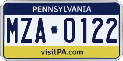 PA license plate MZA0122