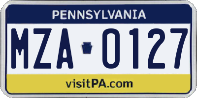 PA license plate MZA0127