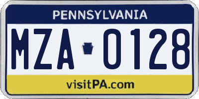 PA license plate MZA0128