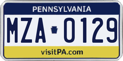 PA license plate MZA0129