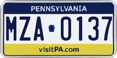 PA license plate MZA0137