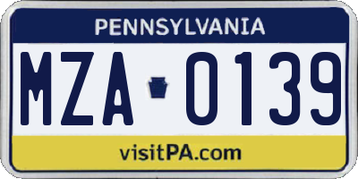 PA license plate MZA0139