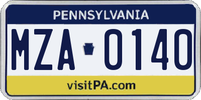 PA license plate MZA0140