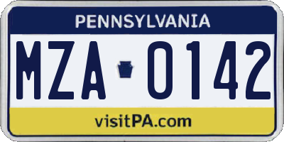PA license plate MZA0142